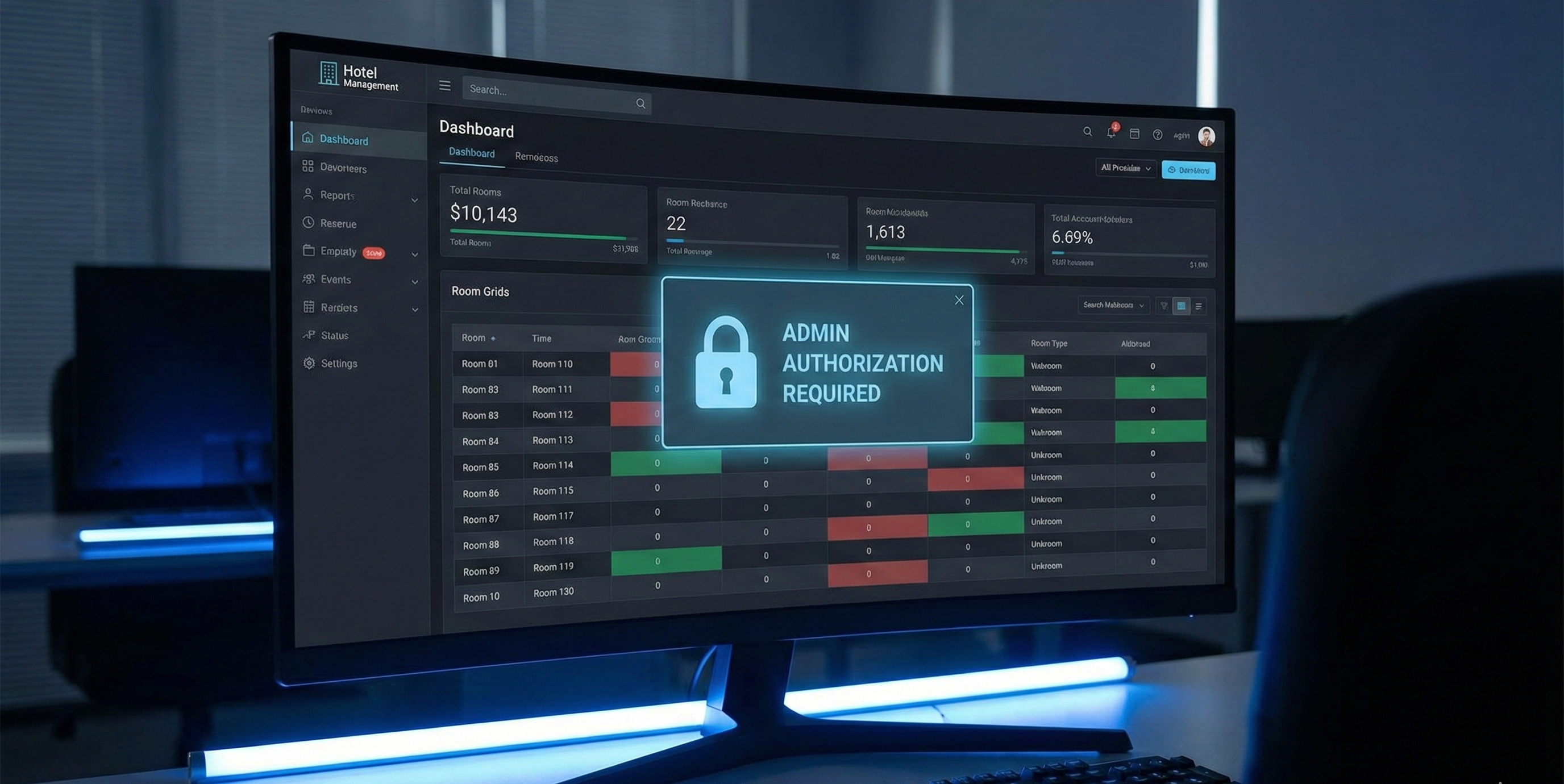 Sistema hotelero bloqueando descuentos no autorizados sin contraseña de administrador.