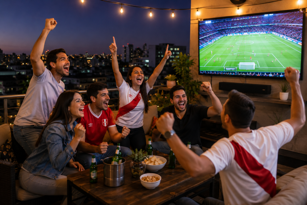 amigos celebrando en el rooftop